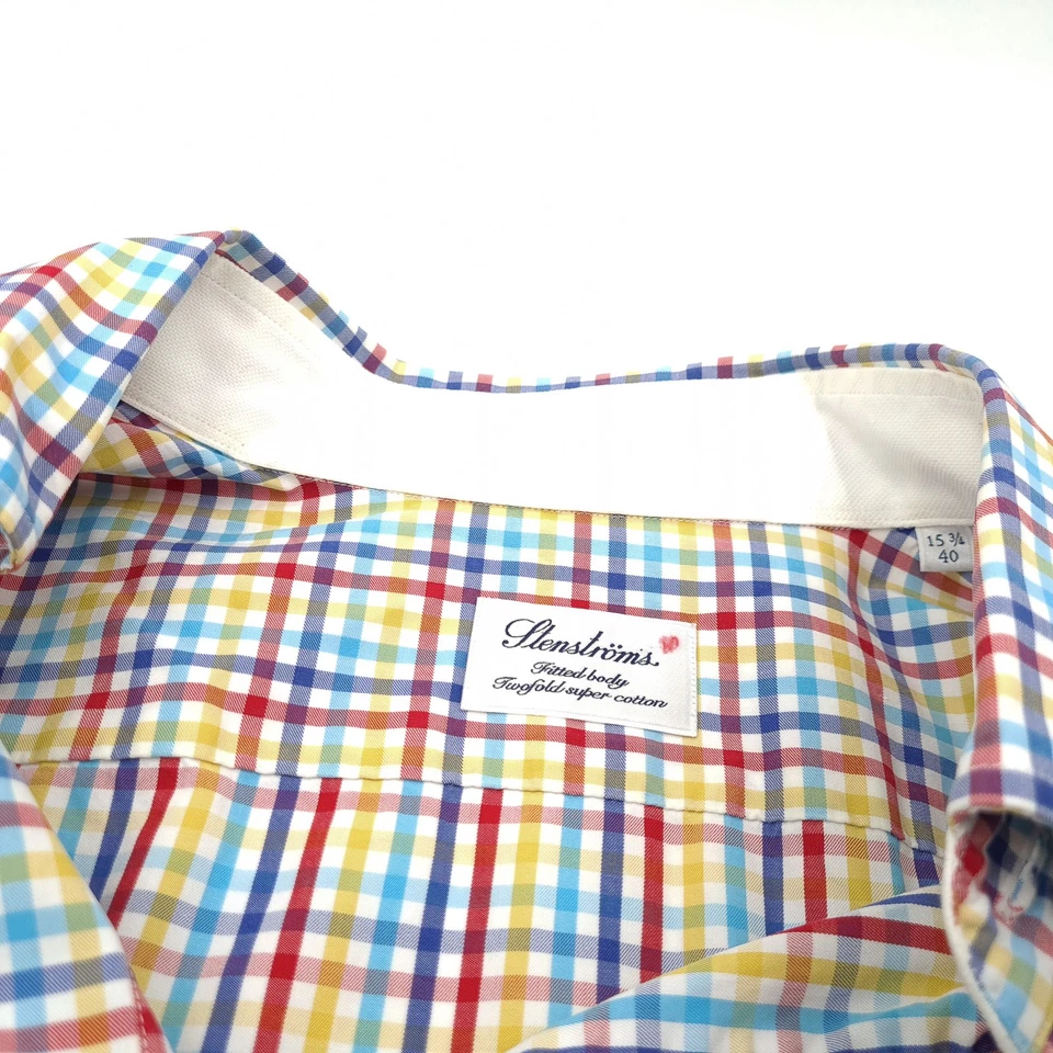 Camicia Da Uomo Stenstroms Formale Classica Fitted A Quadri Cb4 Taglia 40 15.3/4 - Immagine 4 di 4