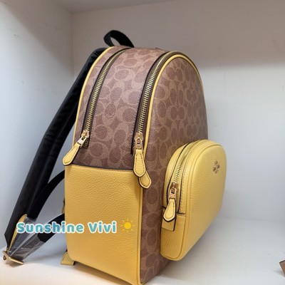 【COACH 】リュック・バックパック NWT Coach Court Backpack In Signature Canvas CZ176 Tan/Yellow | eBay
