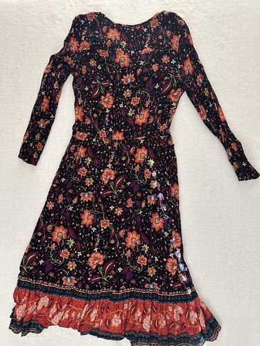 Old Navy Maxikleid schwarz/lila Blumen Langarm L Gummibund (8012) - Bild 3 von 3