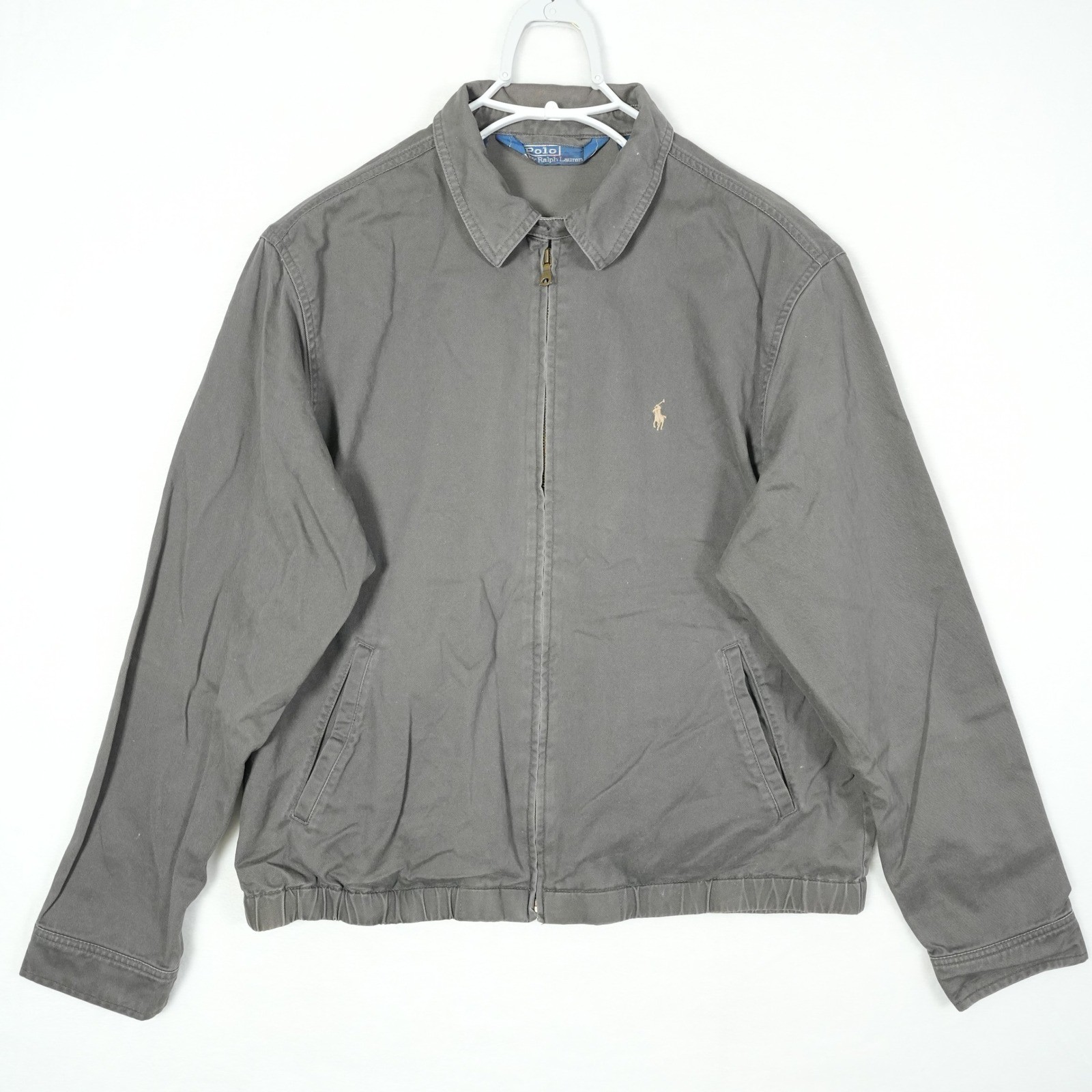 Polo Ralph Lauren Harrington Jacket Men's Grey Full Zip Jacket Cream Pony Size M