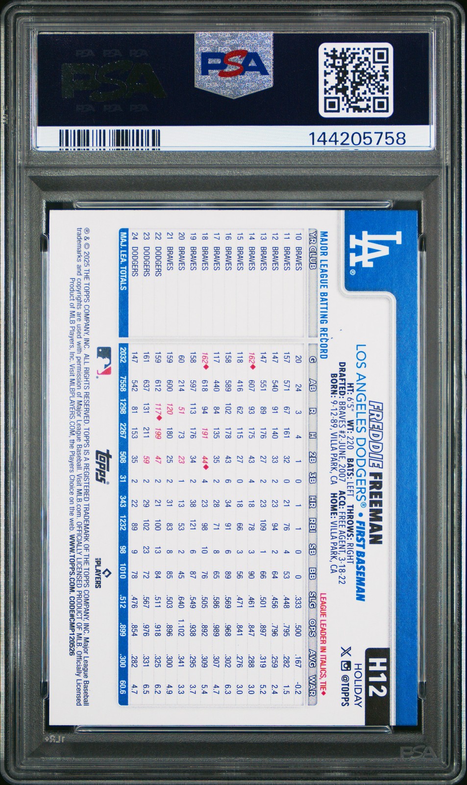 Freddie Freeman 2025 Topps Holiday #H12 Silver Glitter PSA 7 Dodgers view 2