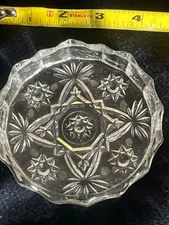 Vintage Cut Glass Ashtray Candy Dish Starburst Pattern Clear 4” Mid Century