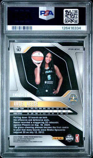 2024 Panini Prizm WNBA Angel Reese #147 Blue Pulsar Prizm /199 RC PSA 10 view 2