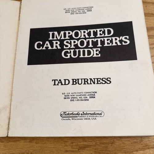 Imported Car Spotter's Guide by Tad Burness 1979 Paperback - Picture 2 of 7