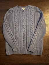 L.L. Bean Women's Blue Cable-Knit 100 Cotton Pullover Sweater Size L
