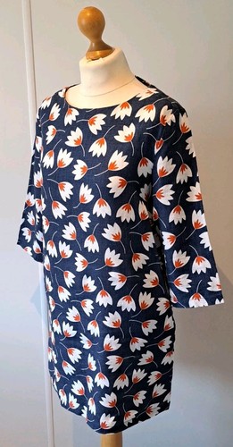 SEASALT CORNWALL SOL BALZE TUNIC 100% LINEN BLUE FLORAL 3/4 SLEEVE DRESS SIZE 12 - Picture 4 of 10