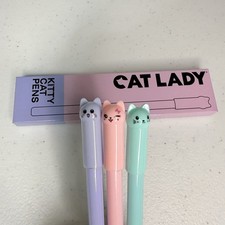 3 Super Cute Cat Head Novelty Pens Fine Line Kawaii HTF Japan Anime Catlady Gift