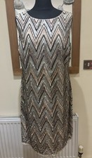 Monsoon Artisan Gold Sequin Shift Dress Beaded/embellished size UK 18 VGC