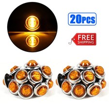 20X Chrome Amber Marker Light 3/4" LED Truck Trailer Round Clearance Side Lights