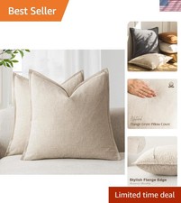 Pack of 2 Natural Beige Linen Throw Pillow Covers - 24x24 Inches Chic Comfort