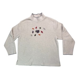 Holiday Lodge by Northcrest Oatmeal Embroidered Fleece Women’s XL Autumn Leaves