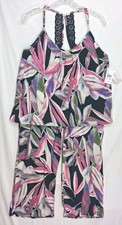 New Linea Donatella Womens Large Cropped Knit 2 Pc Pajamas Set Purple Floral
