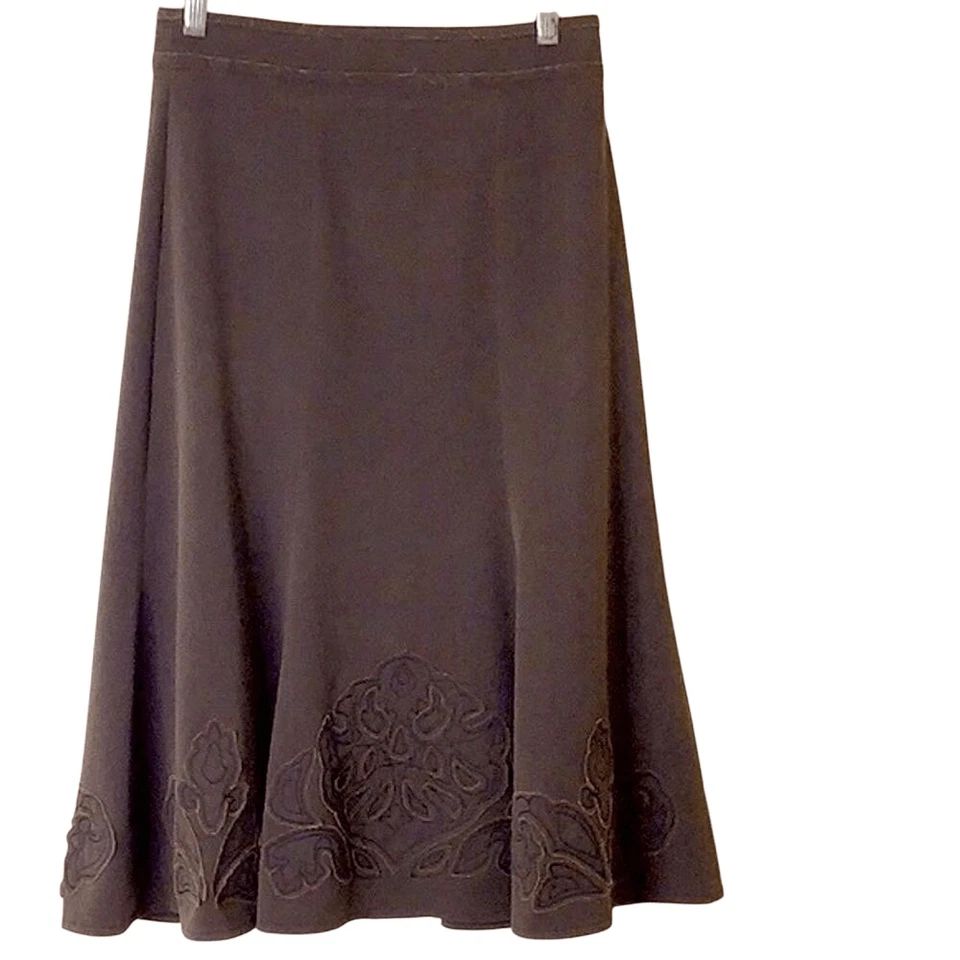 Falda midi CAbi marrón oscuro con apliques bordados talla 4 Fairy Grunge, Dark Academia Foto 2 de 4