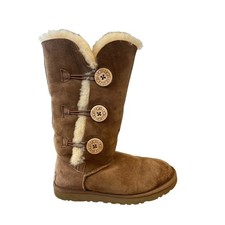 Ugg Australia Tall Bailey Button Boots Chocolate Suede Sheepskin Lined Women 7