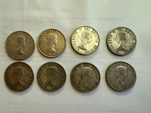 1953 Canadian silver 50 cent pieces - .8 silver content - very fine detail