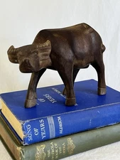 Vintage Hand Carved Water Buffalo Wood Sculpture