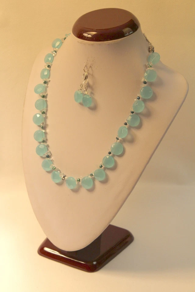 "Collar de piedras preciosas briolette redondas facetadas de calcedonia natural 18""-20"" pulgadas" Foto 2 de 4