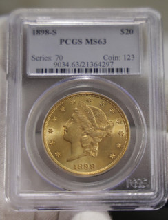 1898 S US $20 Liberty Gold Piece PCGS MS63 Nice Coin