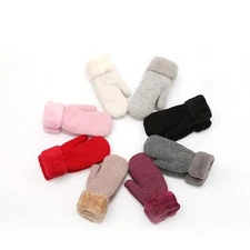 Pure Color Gloves Thickened Mittens Warm Double Layer Knitted Autumn/Winter