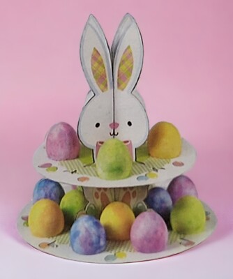 WILTON Easter Bunny Treat Stand 2 Levels 16 Eggs Cupcakes Small Treats NEW