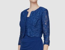 Alex Evenings Women's Blue Bolero Embellished Jacket Petite Size 6P