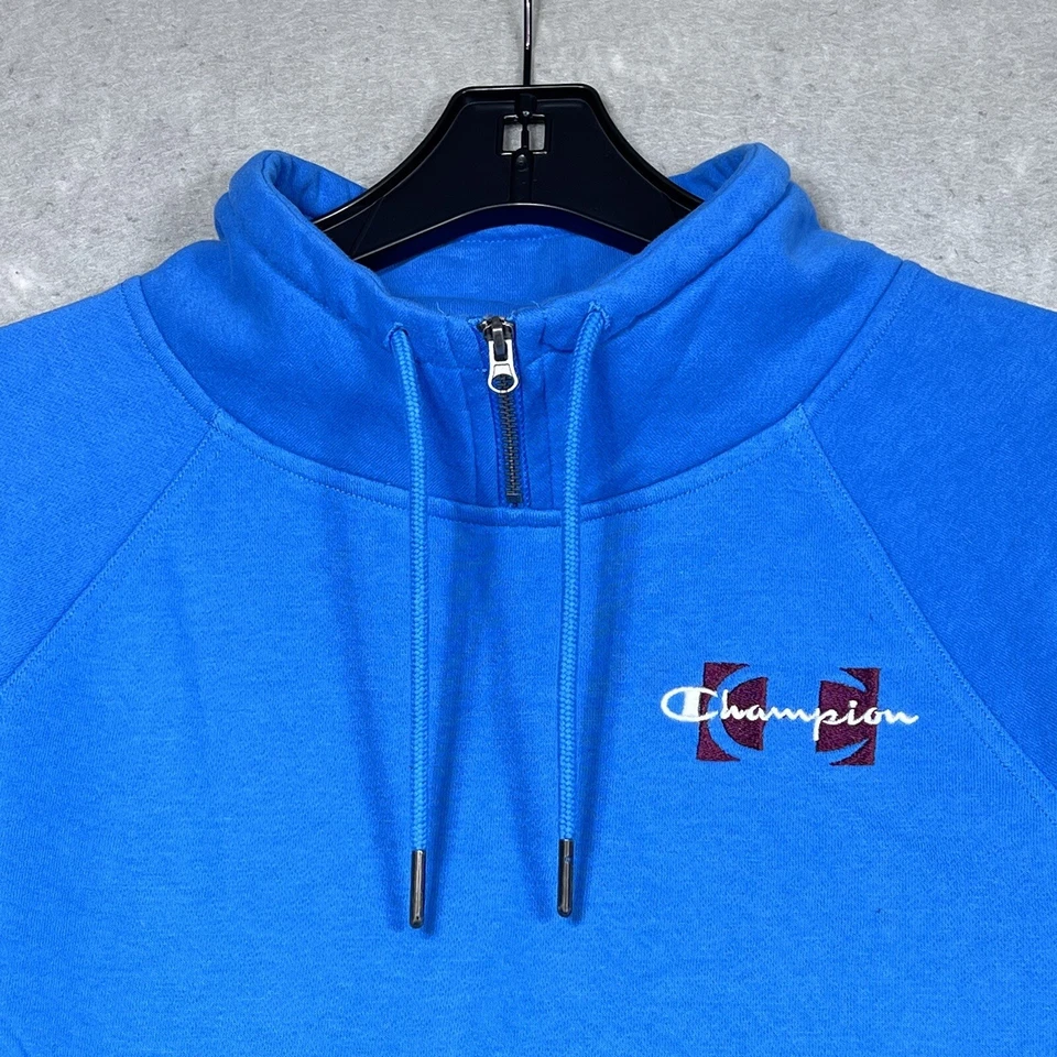 Champion Pullover Sudadera Mujer Pequeña Azul Manga Larga Forrada de Vellón 1/4 Cremallera Foto 2 de 4