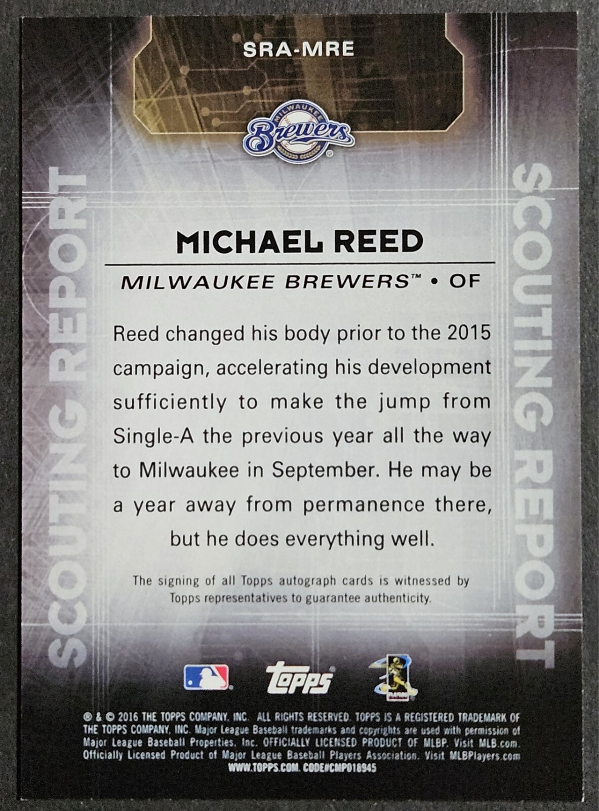 2016 Topps Scouting Report #SRA-MRE Michael Reed Autograph Auto | eBay