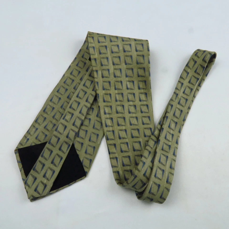 Bill Blass Mens Neck Tie Green Blue Geometric Print Woven Textured Silk 58x3.75 - Image 4 of 4