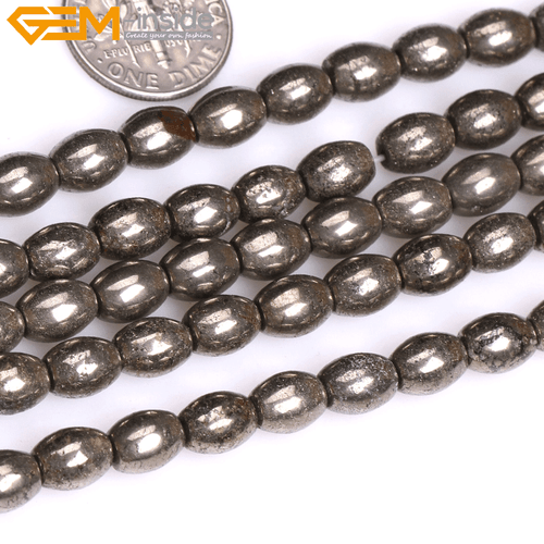 Natural Gray Pyrite Gemstone Loose Beads Olivary For Jewelry Making Strand 15"GI - Picture 20 of 39
