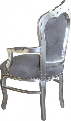 Casa Padrino Barock Esszimmer Stuhl mit Armlehnen Grau Silber Möbel Antik Stil - Bild 2 von 2
