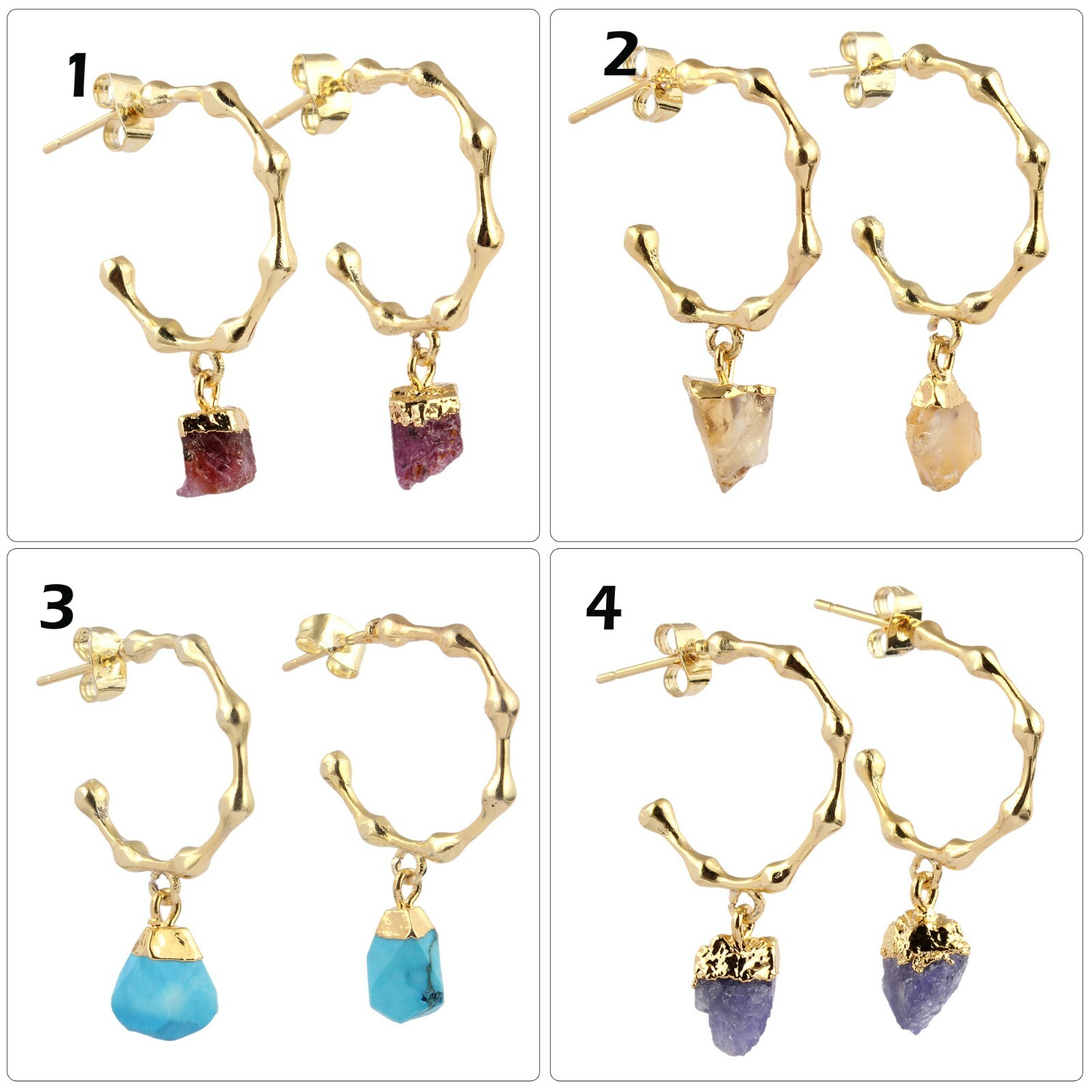 Tiny Turquoise Birthstone Gold Plated Bali Bubble Hoop Earrings