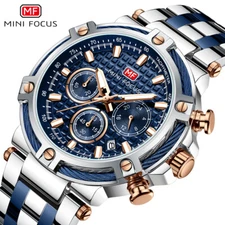 MINI FOCUS Men Watch Chronograph Luminous Pointer Date Business Male Wristwatch