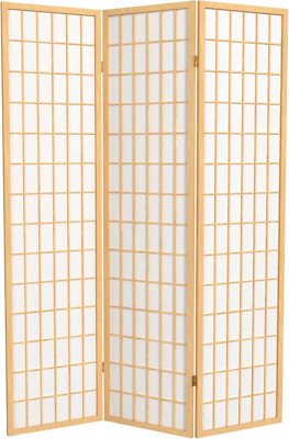 6 Ft. Tall Window Pane Shoji Screen-Natural-3 Panels Room Divider