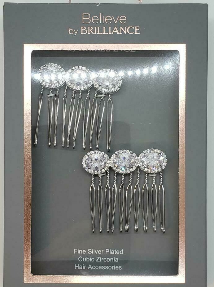 Fine silver plated cubic zirconia hair accessories Believe by Brilliance Silver-Plated Hair Coils with Star  main image 3