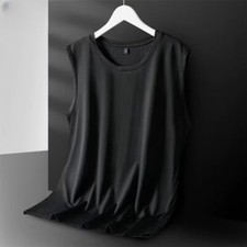 Summer Faux Silk Thin Mens Vest Sleeveless T-shirt Solid Color Quick-Drying Tops