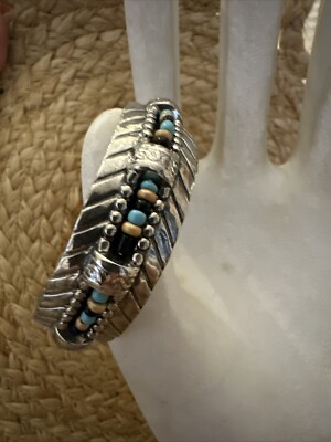 J CREW Turquoise Eagle Feather Navajo Silver Beaded Bracelet NWOT new  229