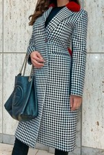 NEU Mantel aus Kaschmir Hähnentritt / Pepita Gr. 40 schwarz/weiß mit rotem Nerz 