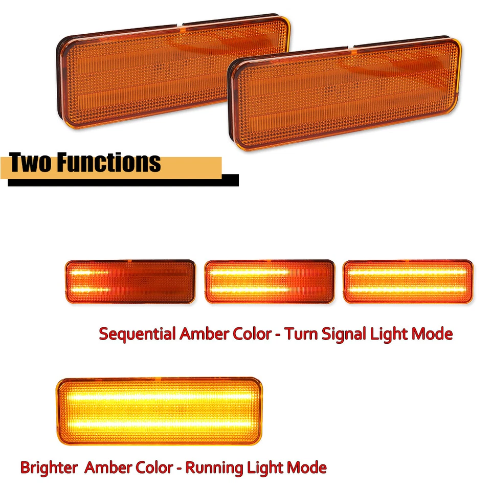 Sequential Amber LED Parking Signal Lights For 80-86 Ford Bronco F150 F250 F350 - Image 2 of 4