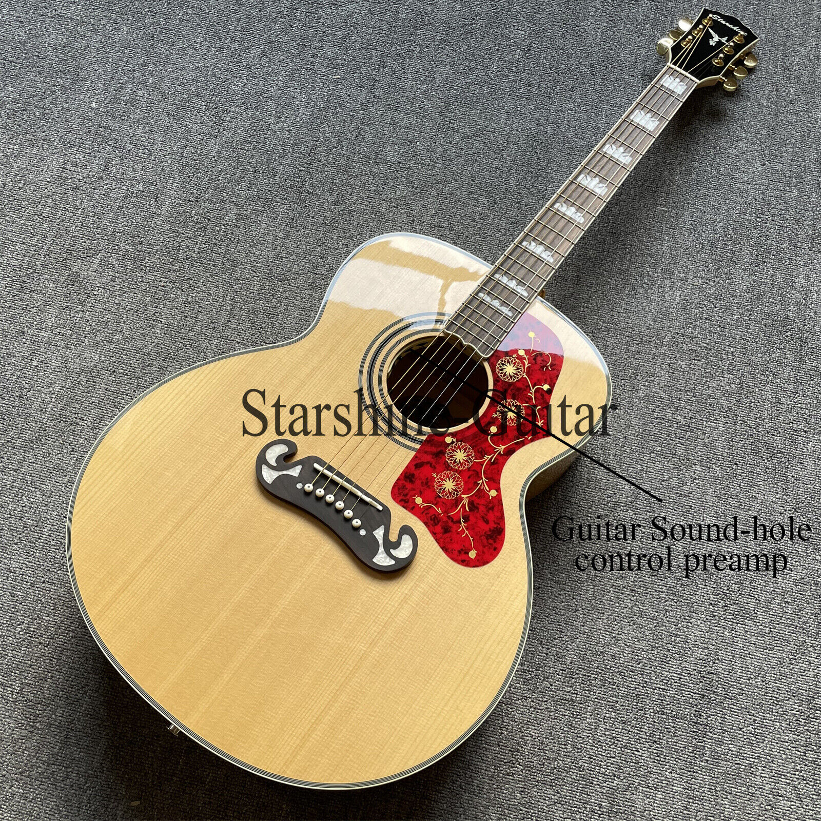 STARSHINE Acoustic Electric Guitar J200 Style Flame Maple Back Solid Spruce Top