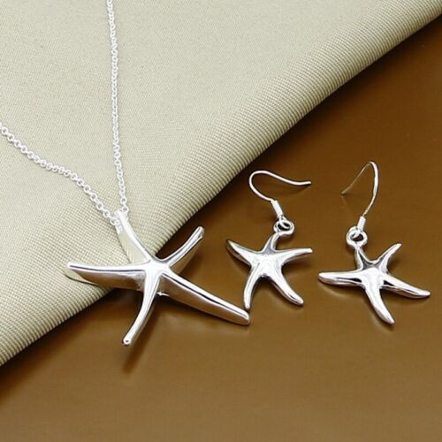 Womens 925 Sterling Silver Filled Star Drop Earrings Necklace Pendant Chain Set - Picture 1 of 3