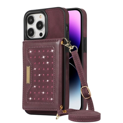 For iPhone 15 Pro Max 14 12 11 XR 8 Diamond Leather Wallet Lanyard Cover Case - Picture 61 of 72