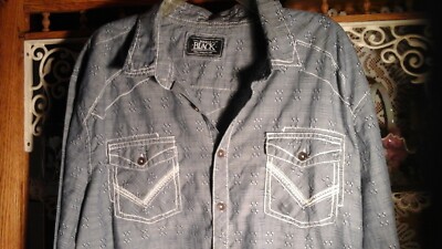 BKE BUCKLE NEW MEN'S XXL 2X RETRO DENIM BLUE BUTTON DOWN SHIRT CHECKERED
