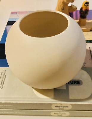 Bortner & Bortner Terra Cotta Arts Crafts Round Minimalist Vase Vessel Off White