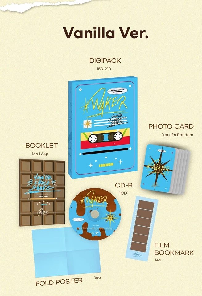 K-POP WAKER 2nd Mini Album Sweet Tape CD+64p Book+P.Card+Sticker+Poster+B.Mark Foto 4 de 4