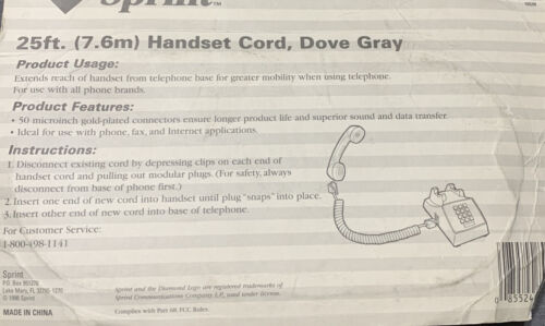 GENUINE OEM NOS Sprint 25' Dove Gray Handset Cord 89112 - Picture 4 of 5