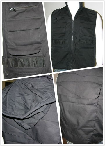 MENS Fishing Gaming Camping Outdoor Ranger Vest Security Uniform -Black / Khaki - Picture 14 of 16