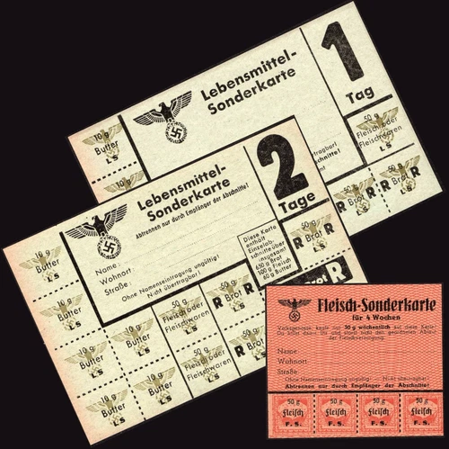1 &2 days and Special card - Food Rations coupons - WWII 1939-1945 Germany