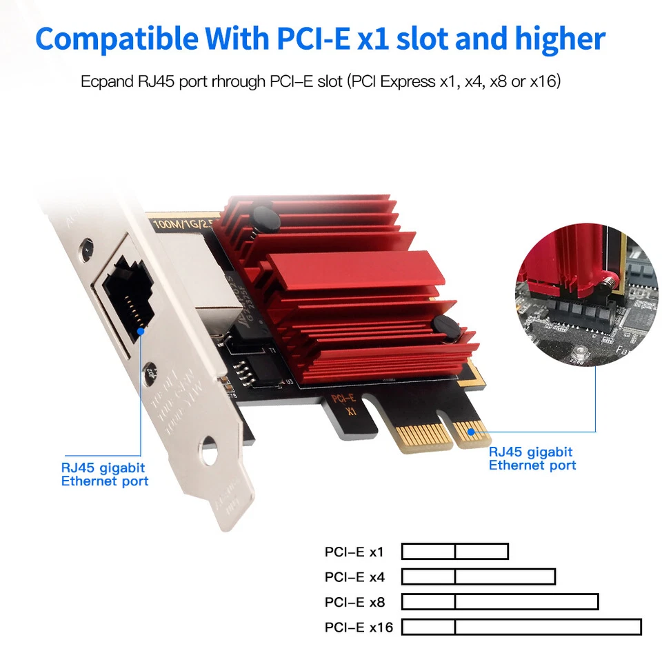 2.5Gbps PCIe Gigabit Network Card RJ45 LAN PCI Express X1 X4 X8 Ethernet Adapter - Image 4 of 4