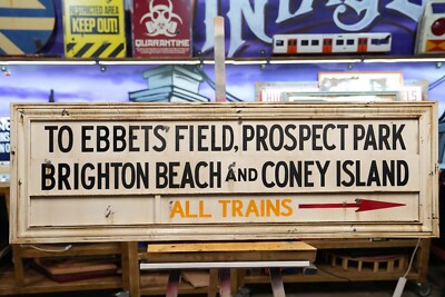 New York subway sign 1920 Ebbets Field hand made wood 134.5x46x2cm