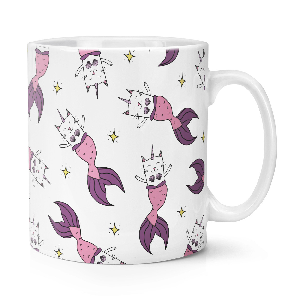 Mer-cat-icorn Pattern 10oz Mug Cup - Funny Mermaid Unicorn Cat Caticorn